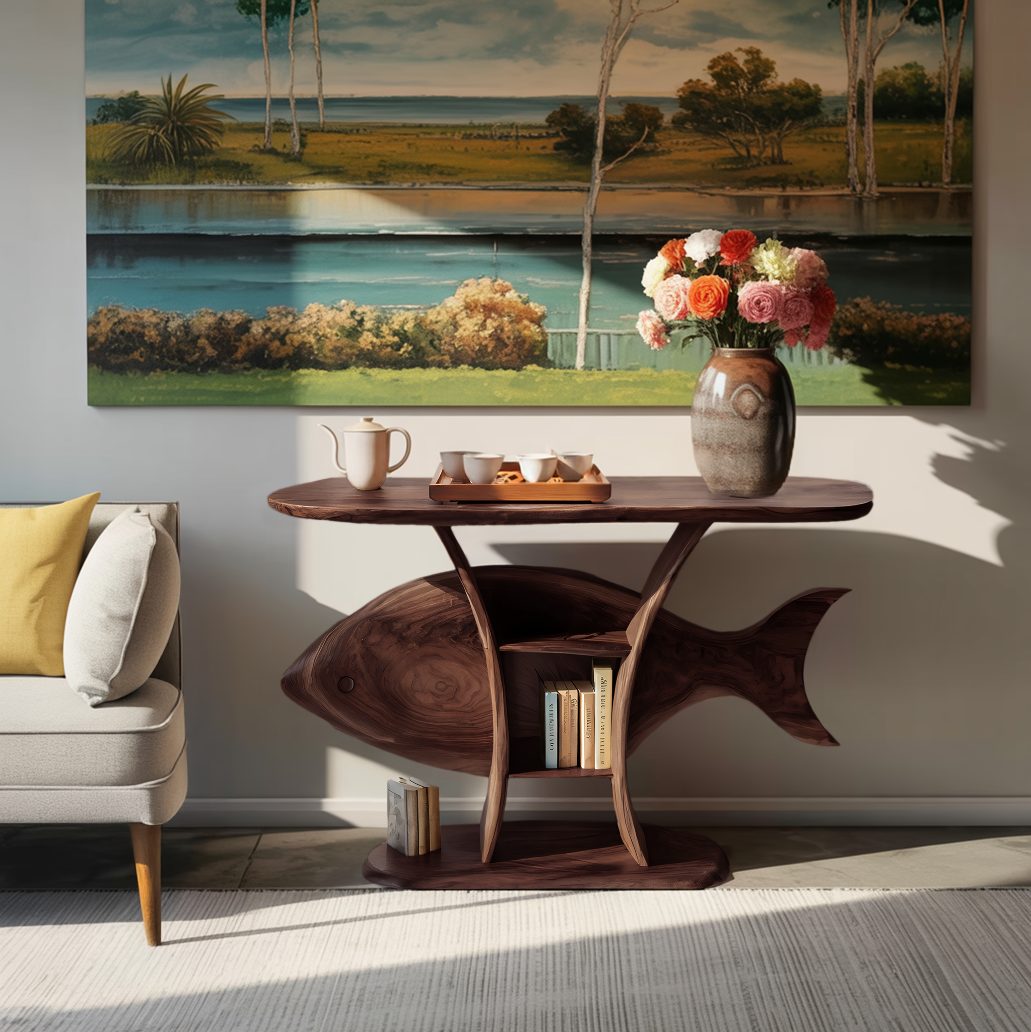 Mid Century Solid Wood Console Table For Furniture Decor Style