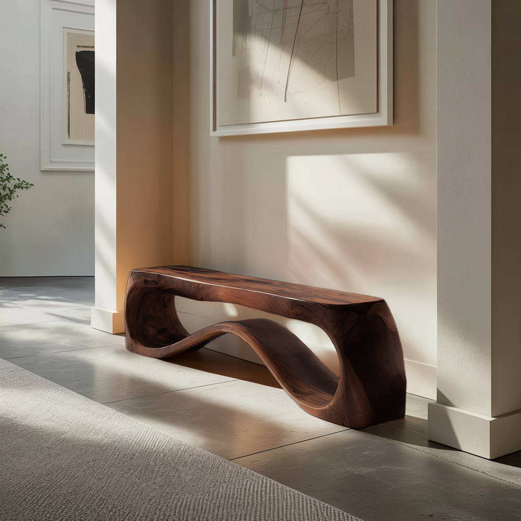 Handcrafted Style Bench With Sculptural Curves For Home