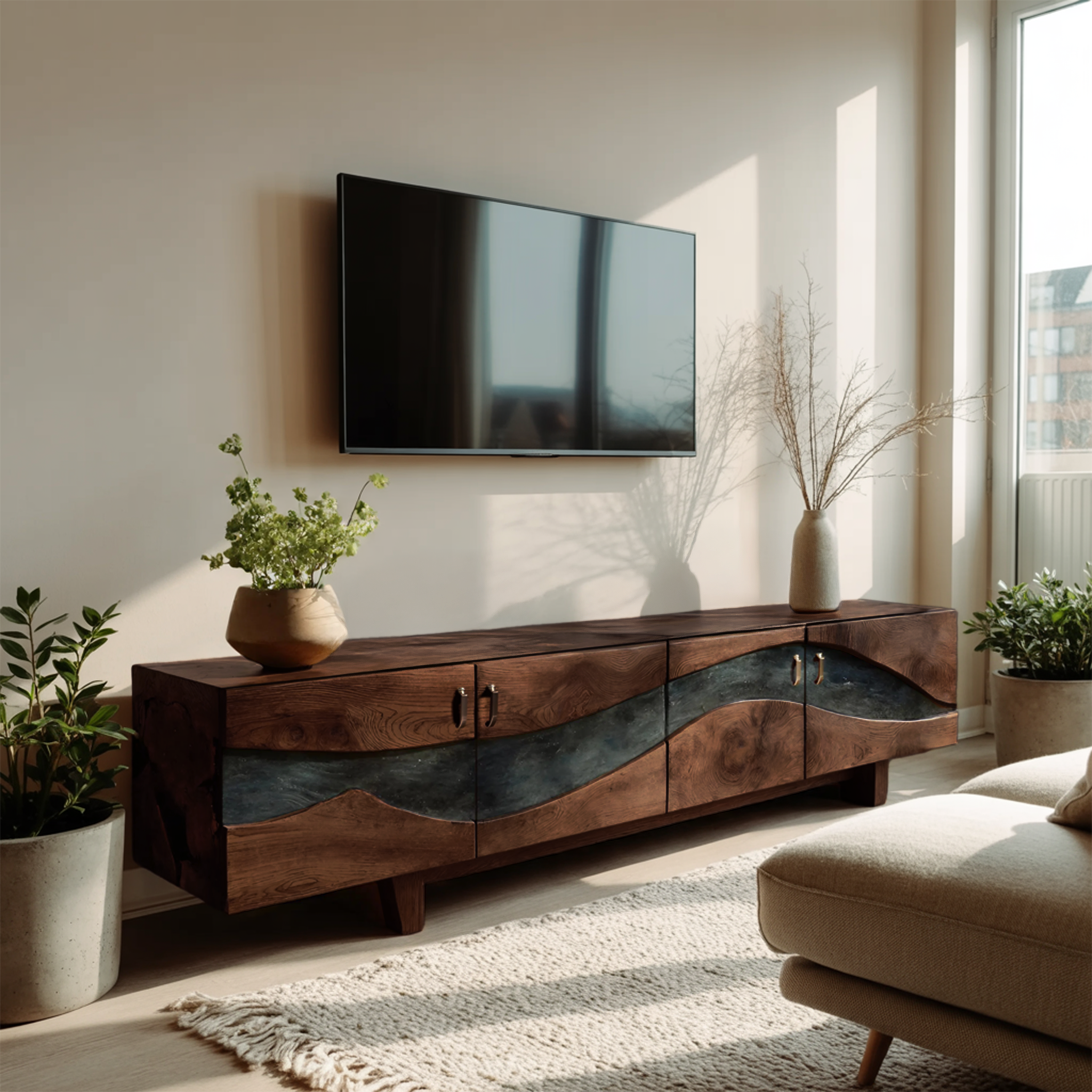 Modern Natural Wood TV Stand For Living Room