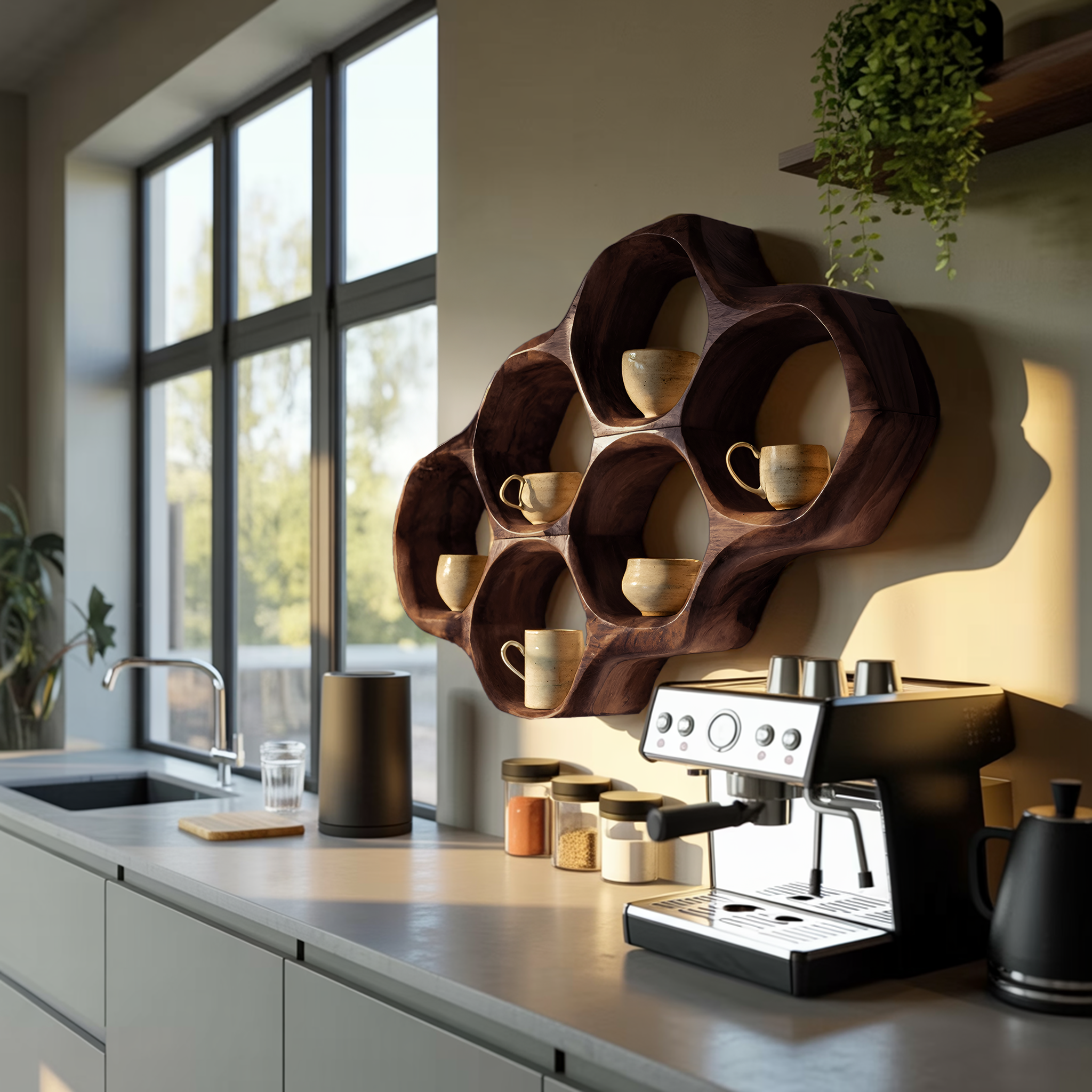 Handcrafted Honeycomb Wall Shelf For Coffee Station Stylin