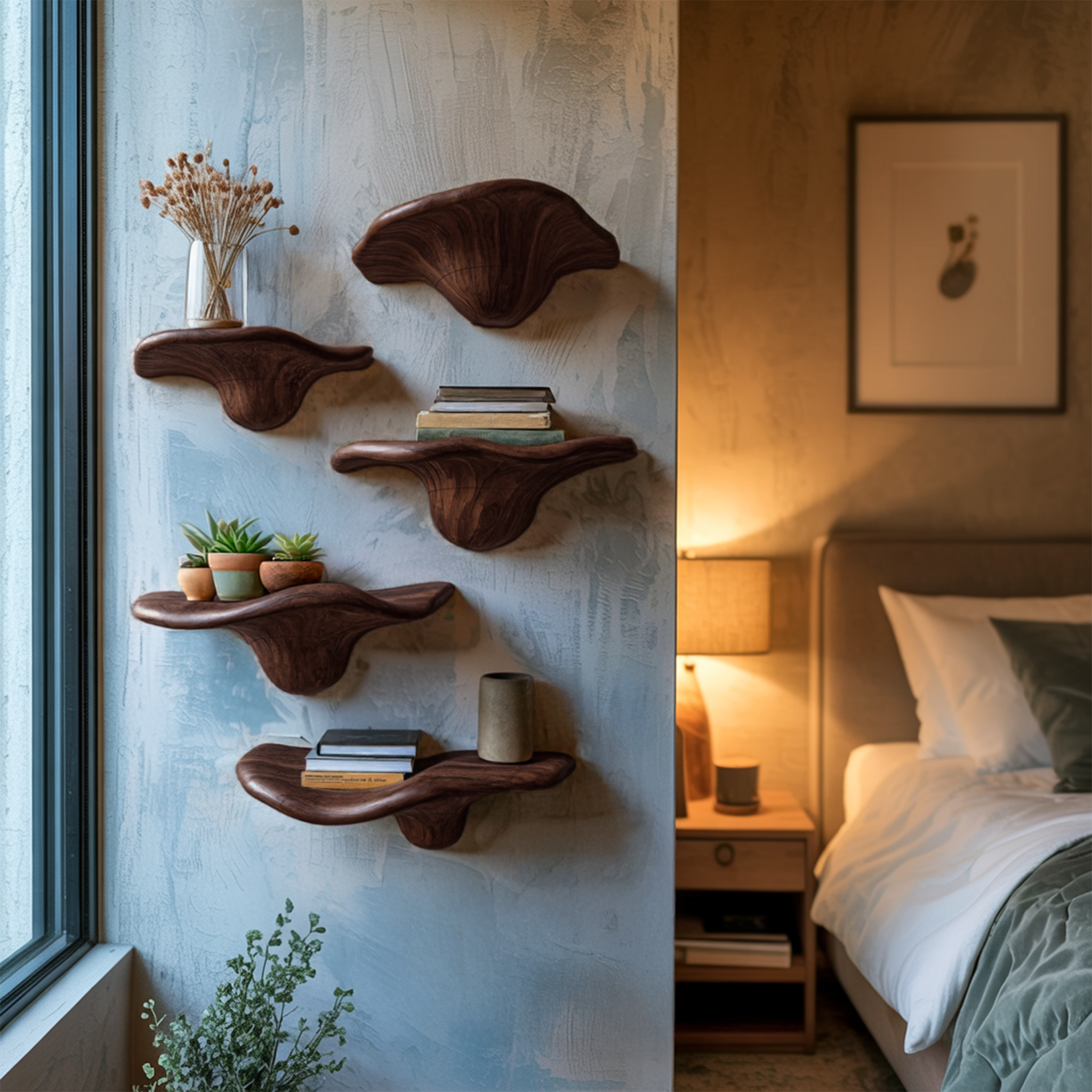 Modern Solid Wood Mushroom Shelf For Living Room Display Decor