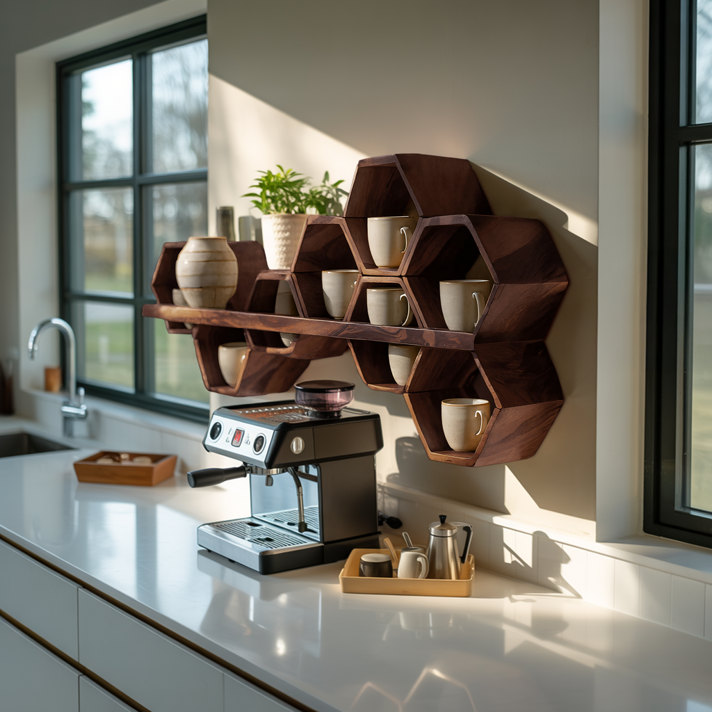 Mid Century Hexagonal Shelf For Furniture Display