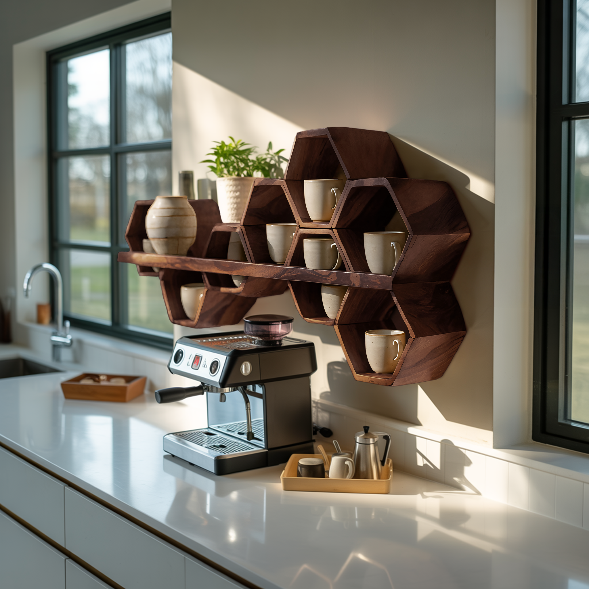 Mid Century Hexagonal Shelf For Furniture Display