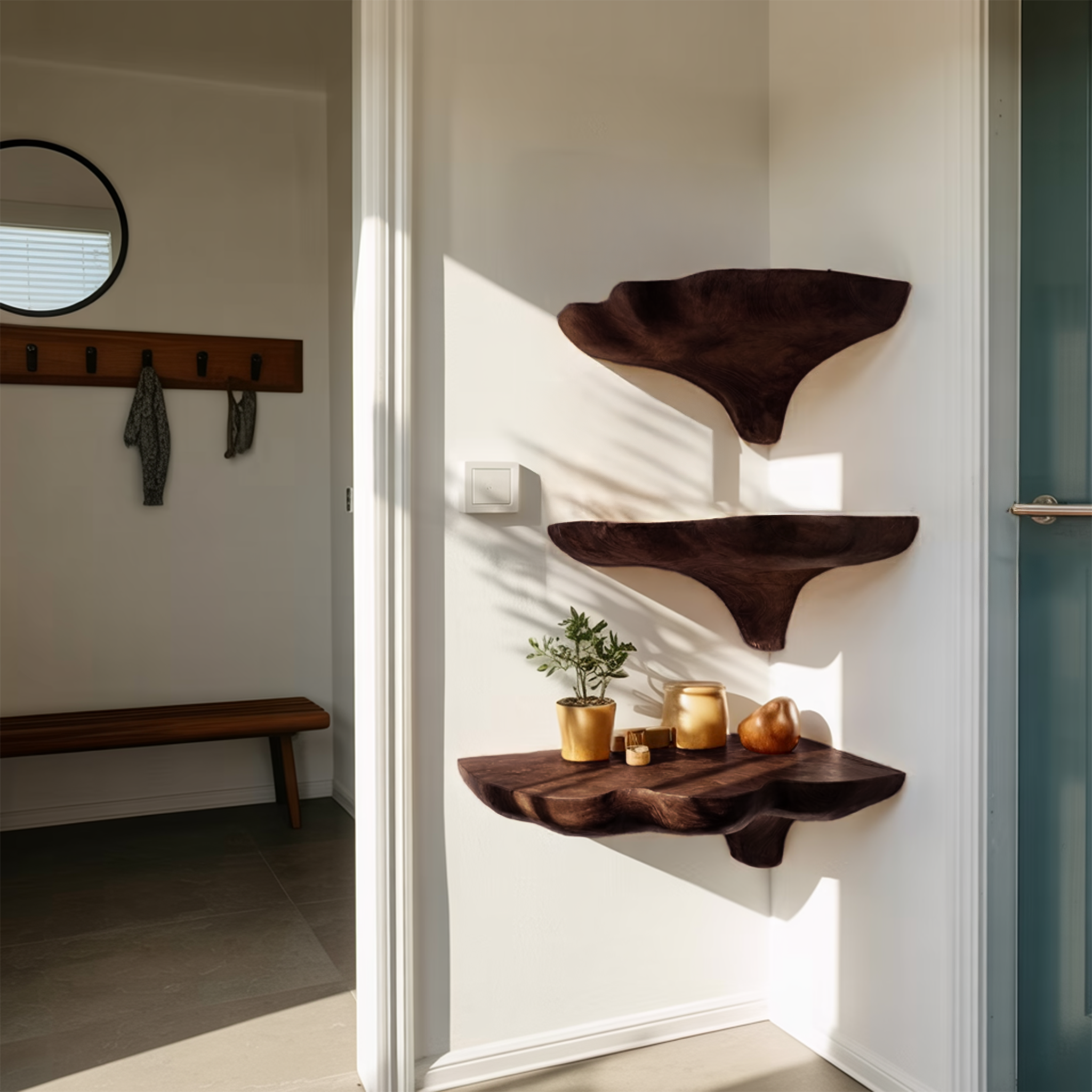 Handcrafted Wooden Mushroom Shelf For Entryway And Furniture Decor