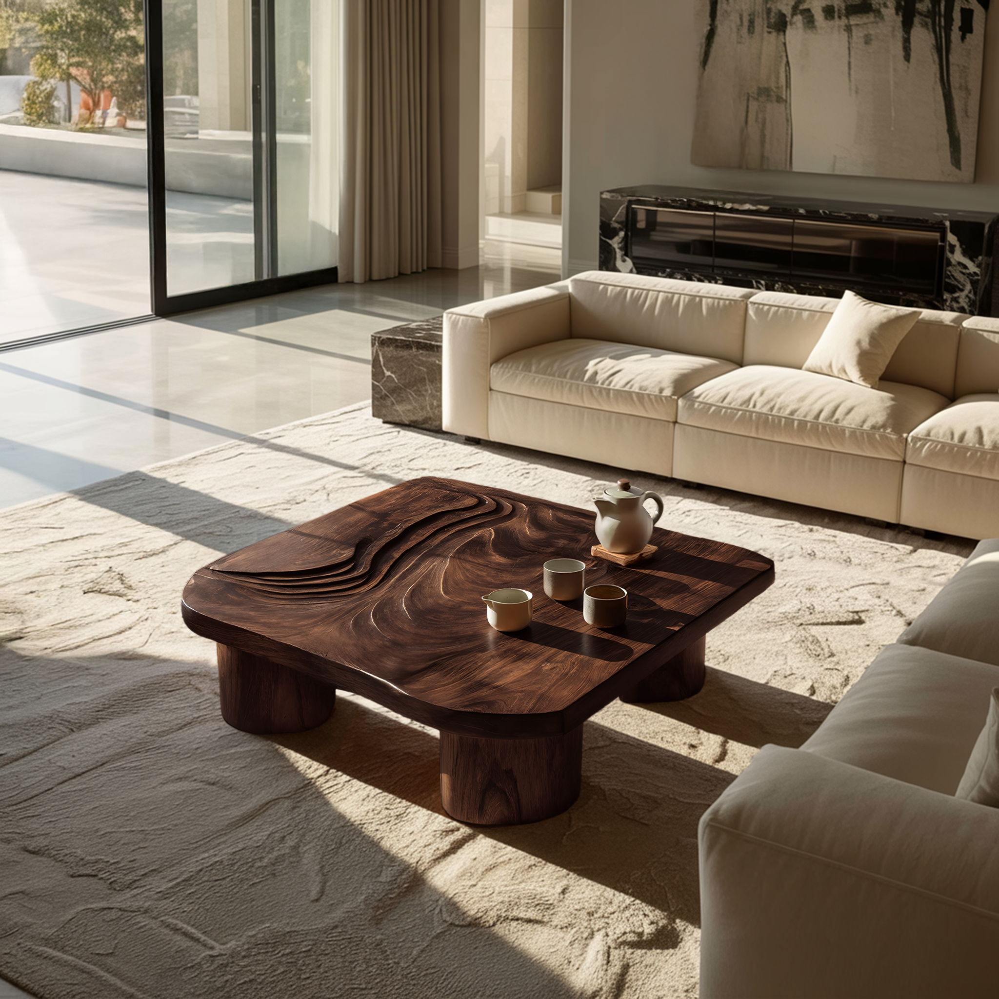 Handcrafted Abstract Solid Wood Coffee Table For Entryway