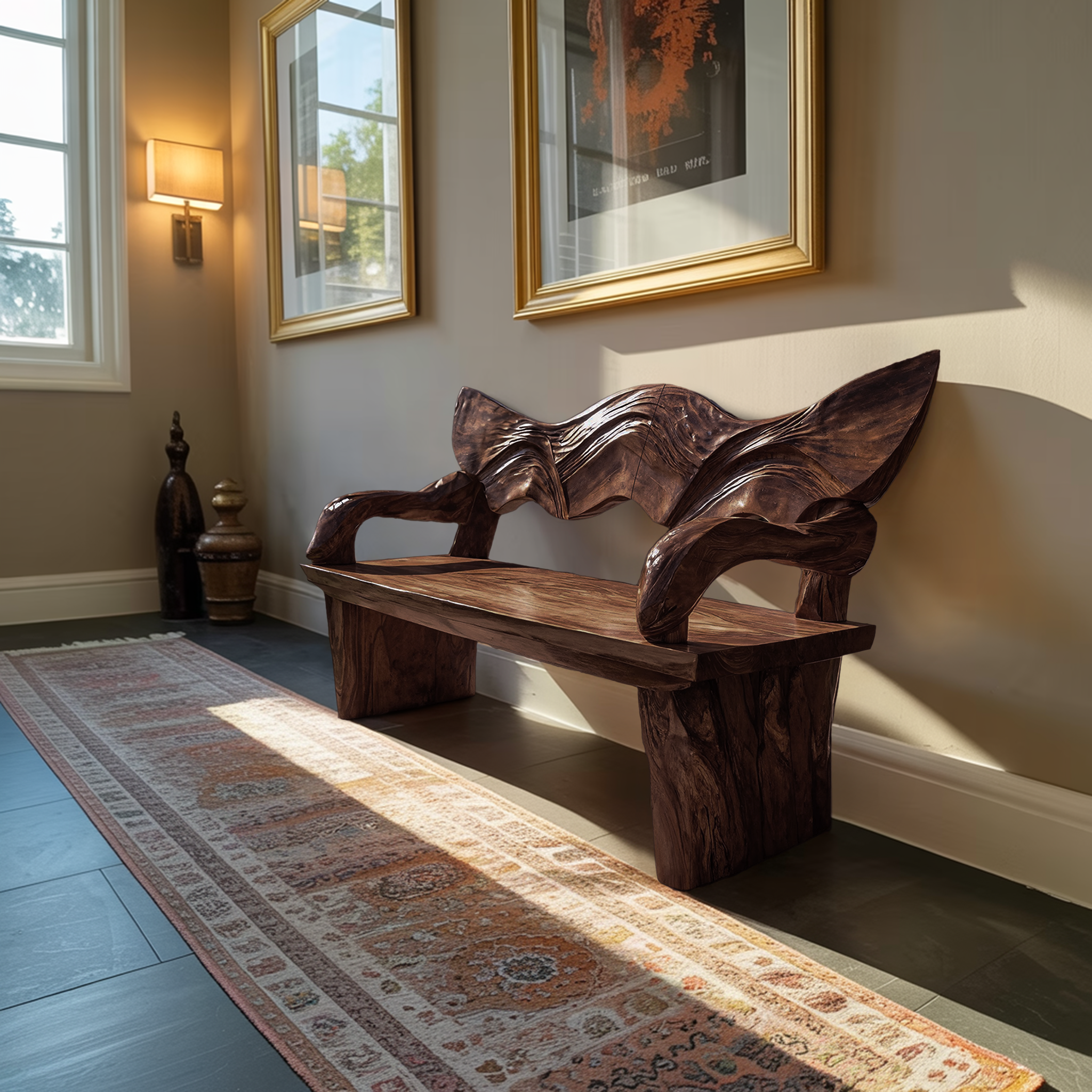 Rustic Live Edge Wood Bench For Entryway Interior Space