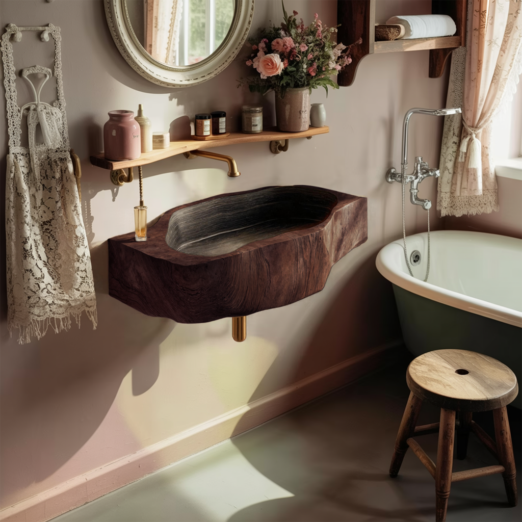 Handcrafted Wall Mounted Wooden Bathroom Sink For Bathroom Furniture Decor