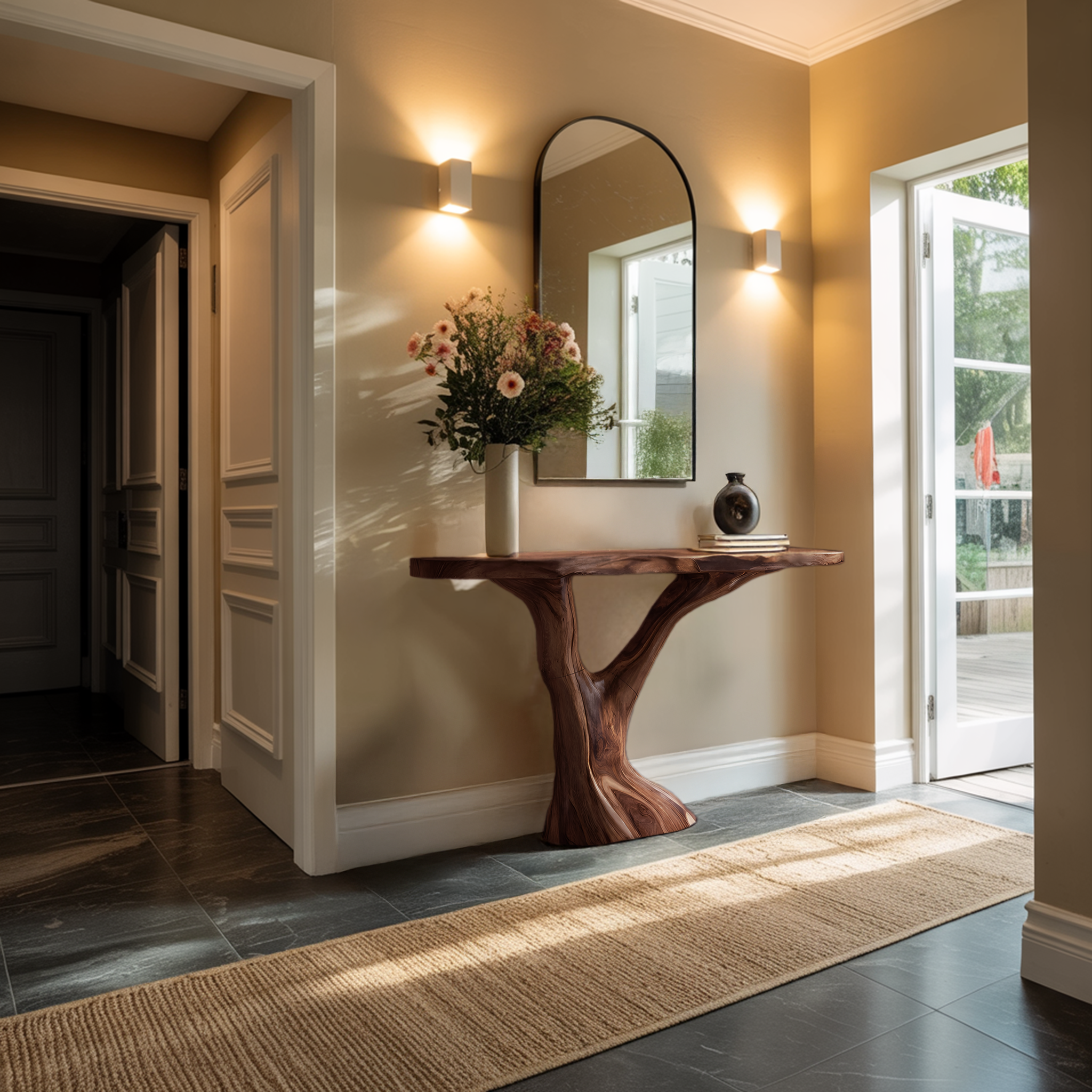 Modern Sculptural Solid Wood Console Table For Entryway Furniture Decor