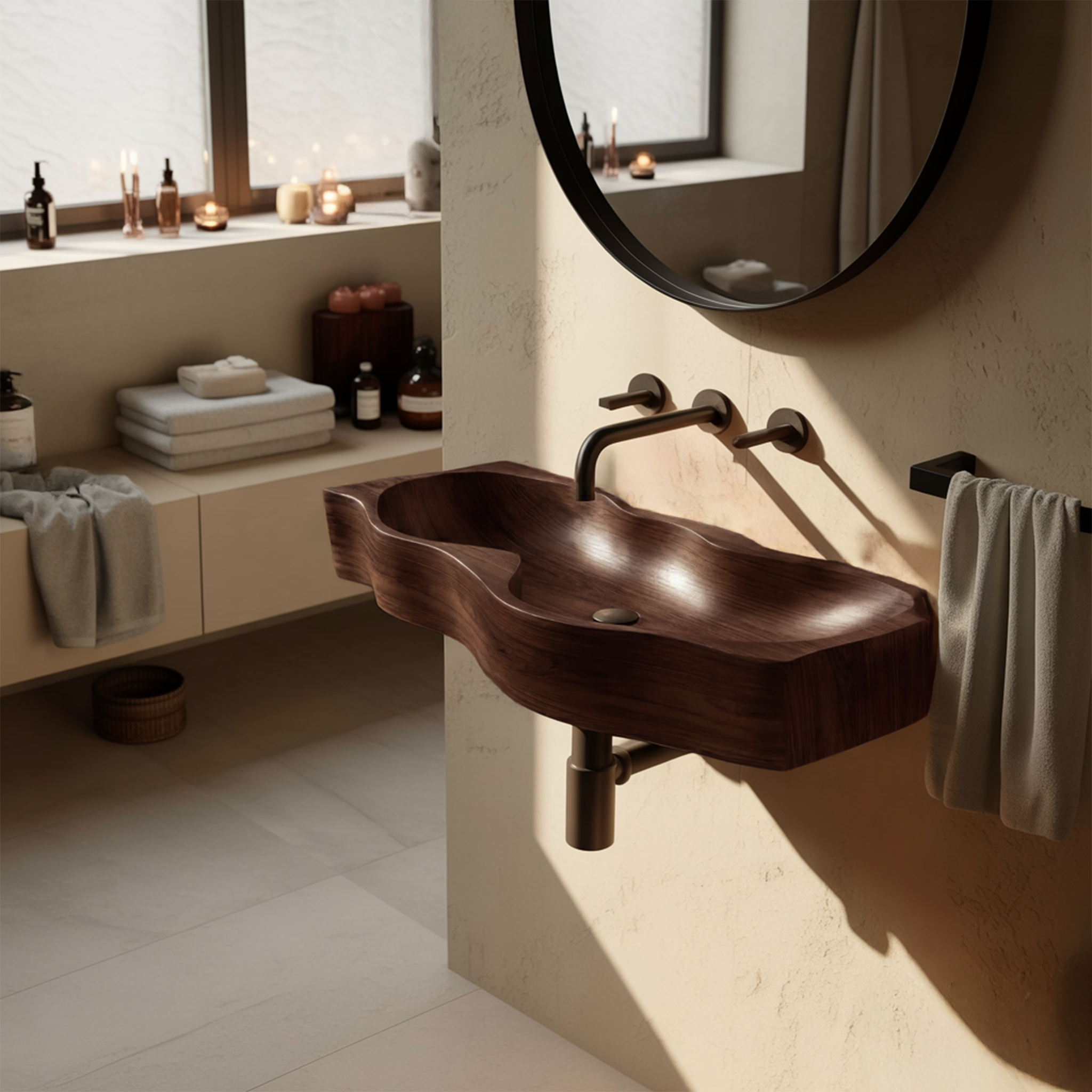 Mid Century Wooden Live Edge Wood Basin For High End Bathroom Decor
