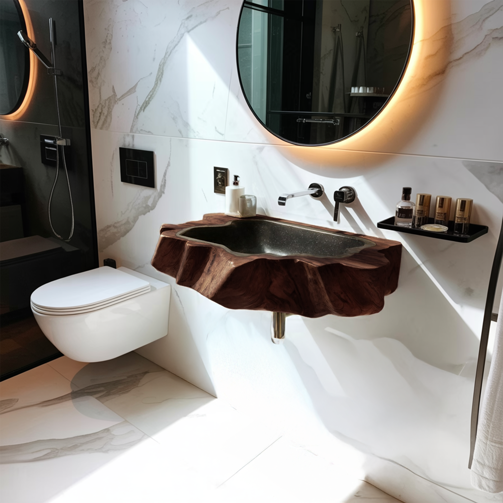 Handcrafted Wooden Wall Mounted Bathroom Sink For Natural Decor