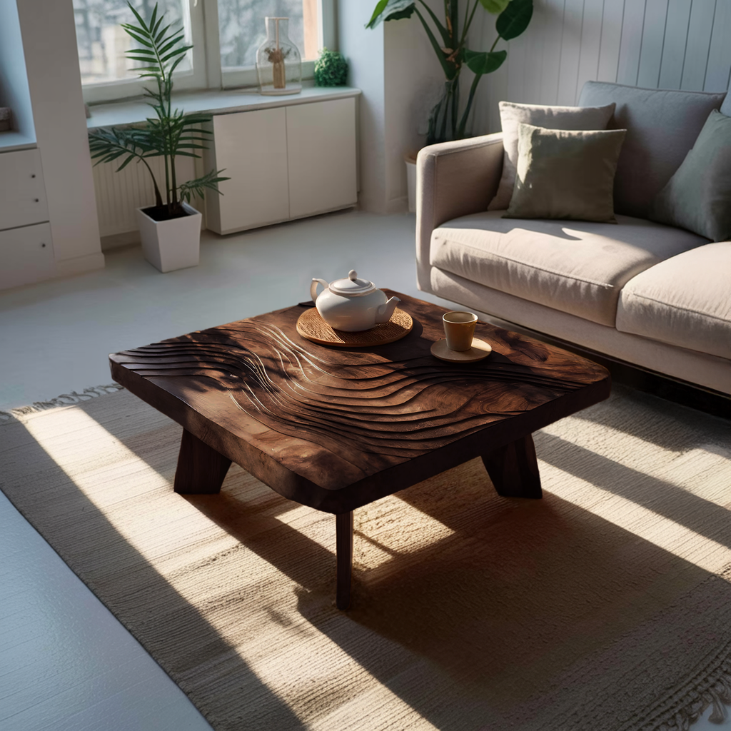 Mid Century Solid Wood Abstract Coffee Table For Living Room