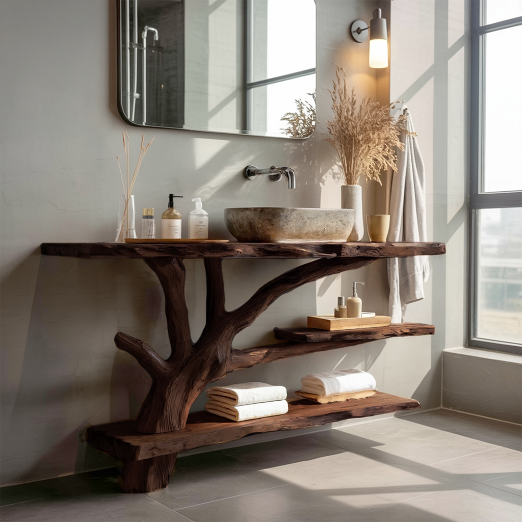 Mid Century Wooden Live Edge Bathroom Vanity For Bathroom Design