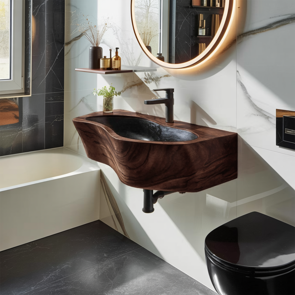 Modern Wall Mounted Wooden Bathroom Sink For Compact Bathroom Design