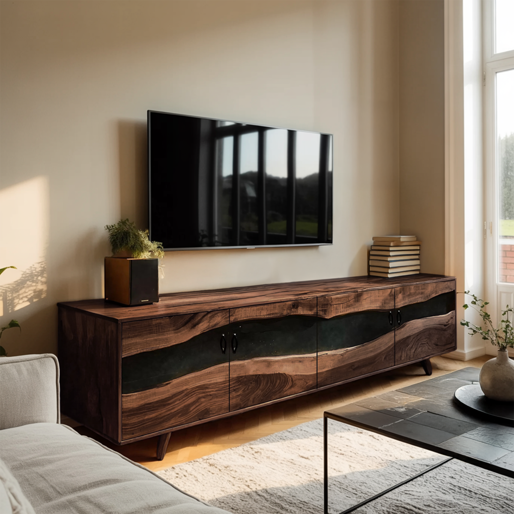 Farmhouse Live Edge Wood TV Cabinet For Interior
