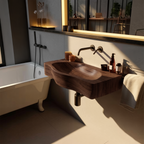 Modern Wooden Live Edge Wood Basin For Contemporary Vanity Decor