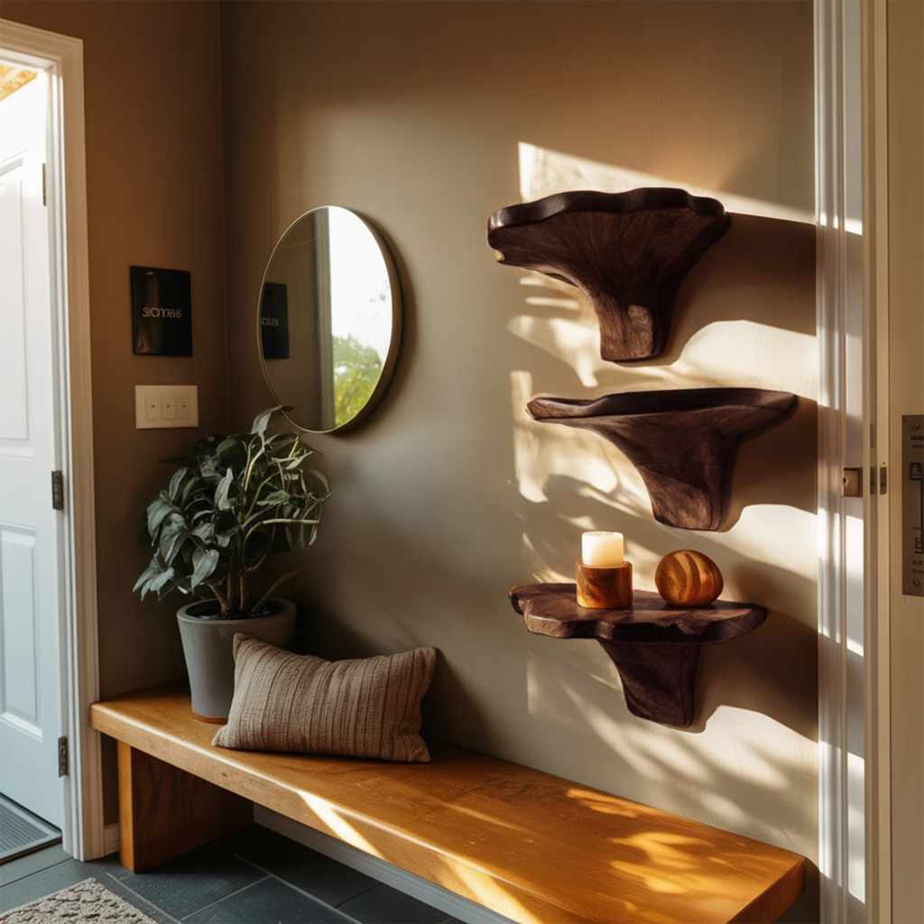 Farmhouse Solid Wood Mushroom Shelf For Entryway And Bedroom Decor