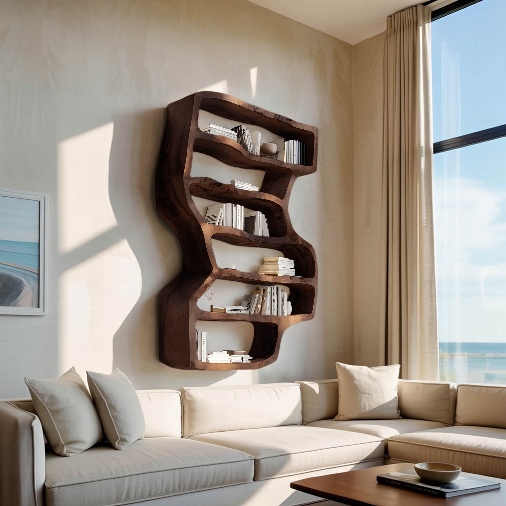 Organic Sculptural Wall Bookcase For Living Room Decor