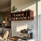 Modern Wooden Shelf With Hooks For Small Kitchen Design