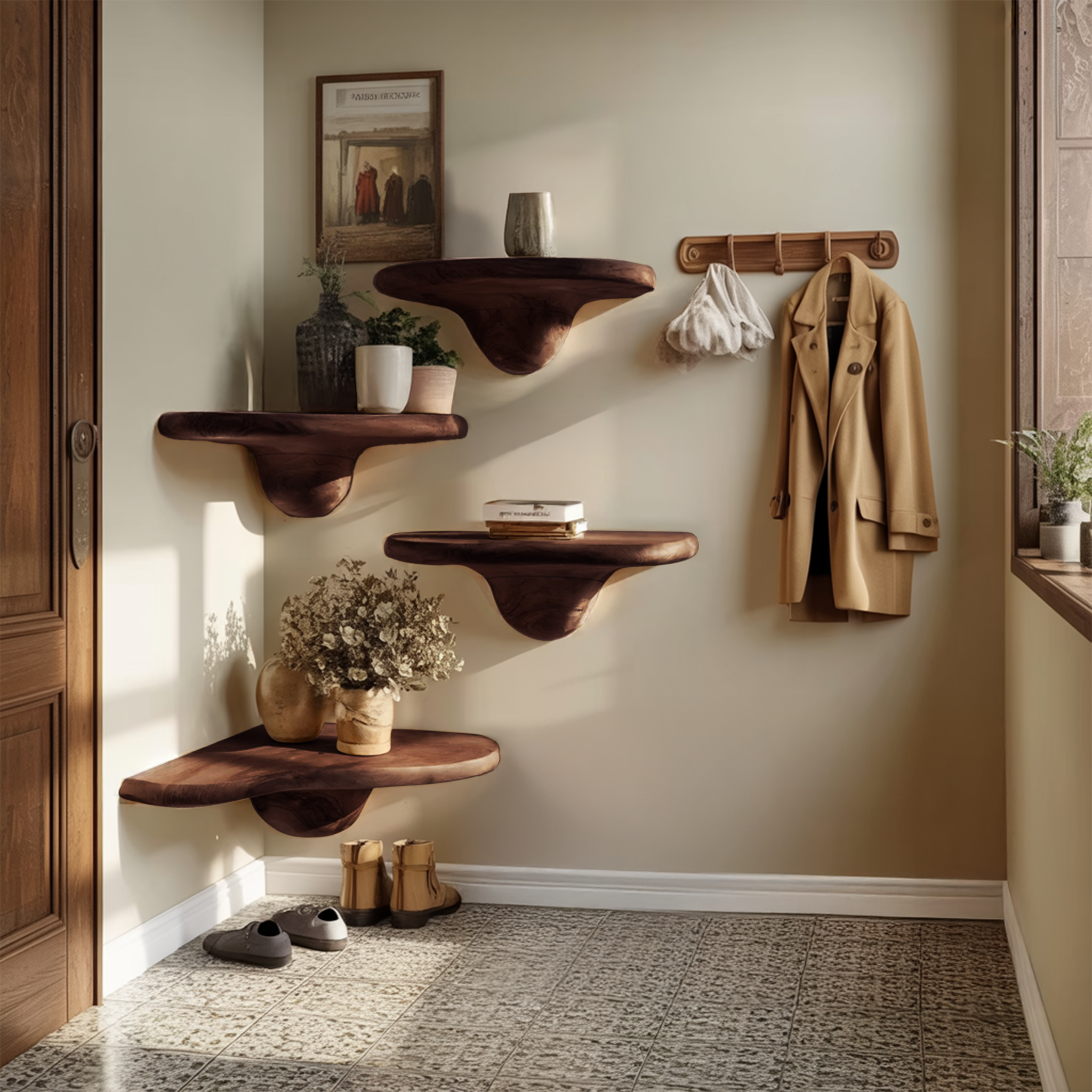 Modern Handcrafted Solid Wood Mushroom Shelf For Bedroom Decor