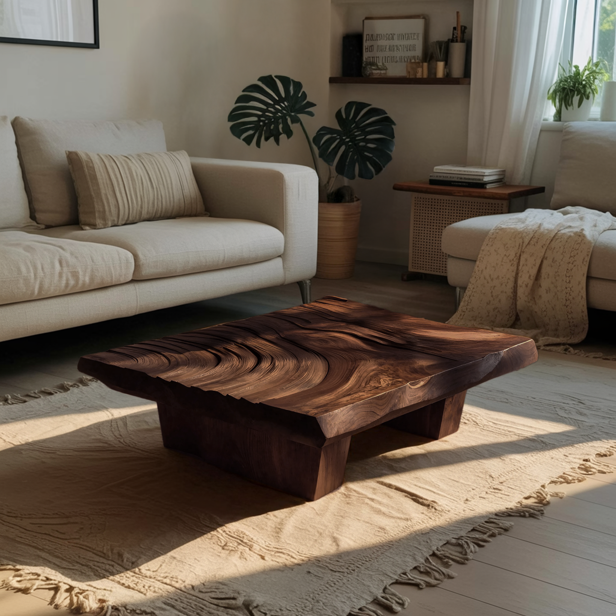 Mid Century Irregular Solid Wood Table For Living Room Decor
