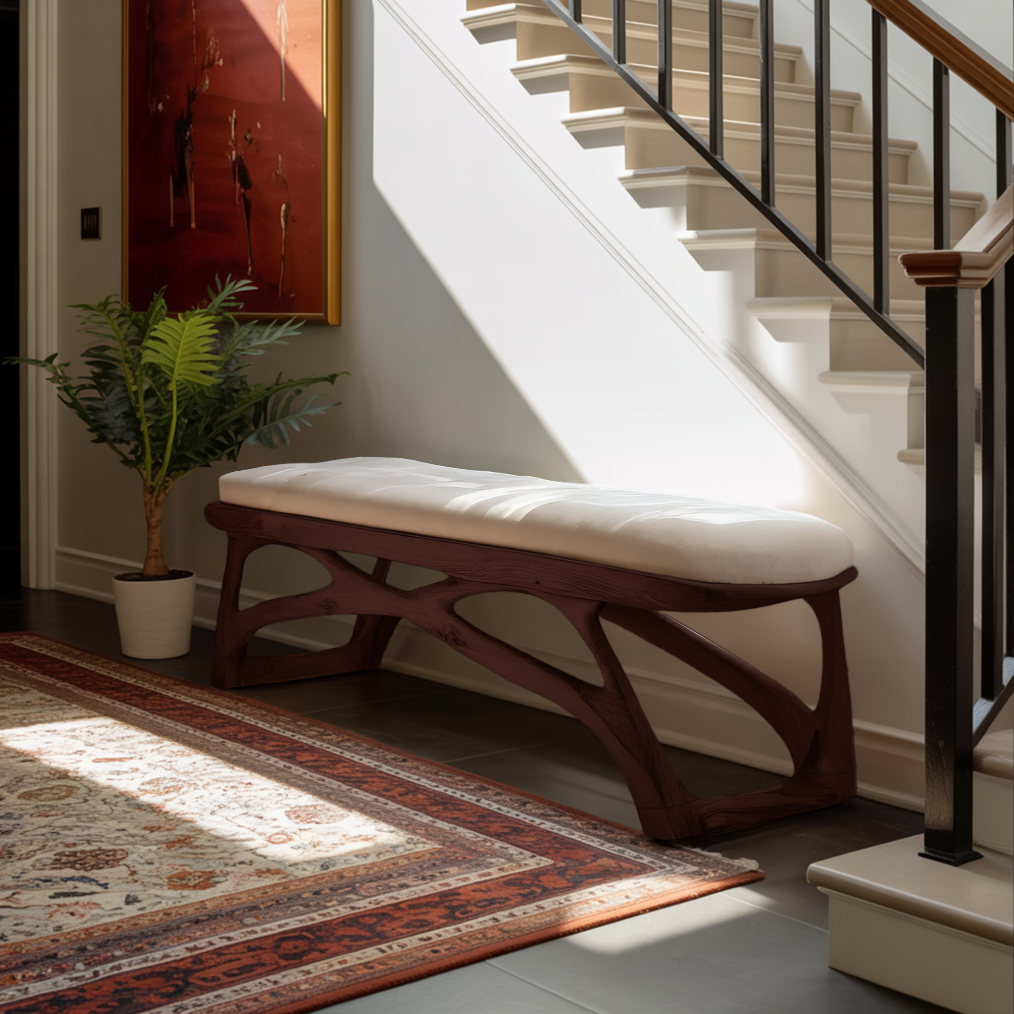 Artisan Curved Wood Bench For Modern Bedroom Design
