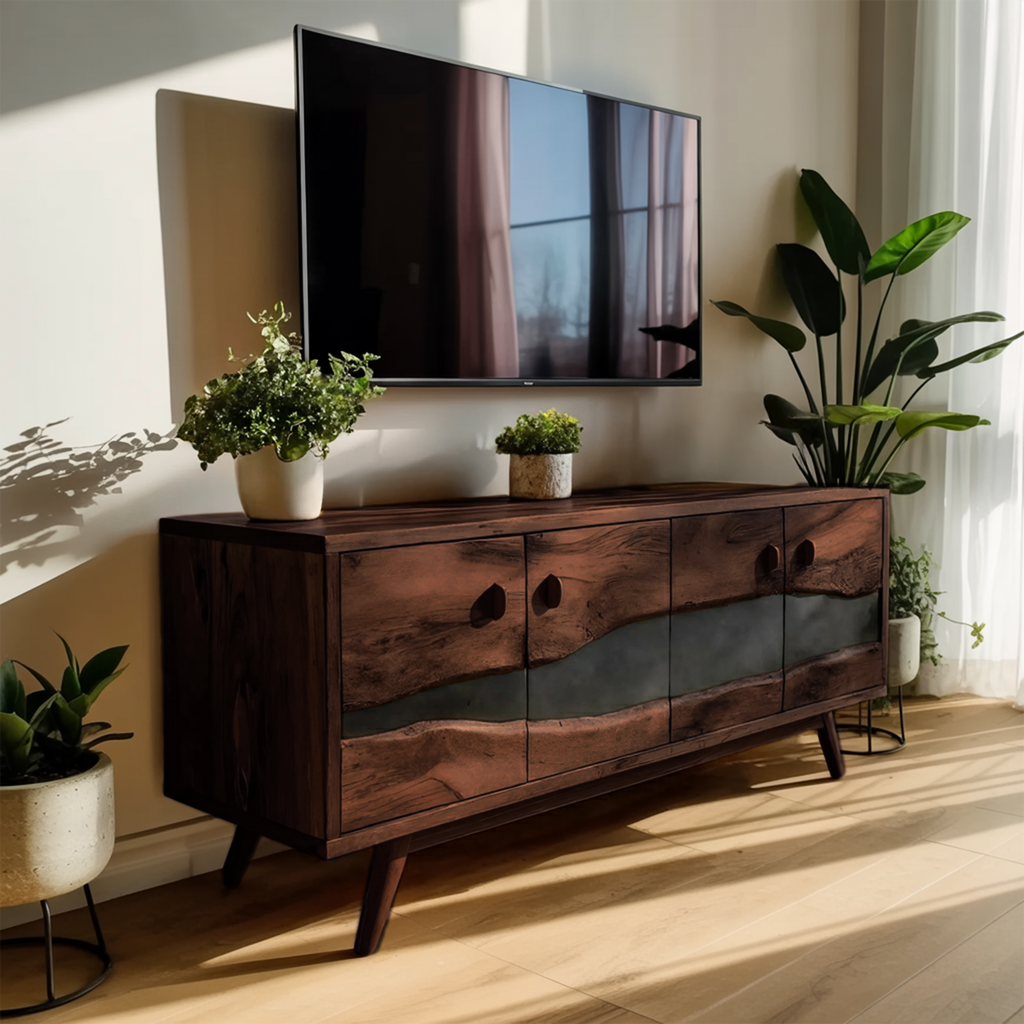 Mid Century Live Edge Media Console For Bedroom Decor