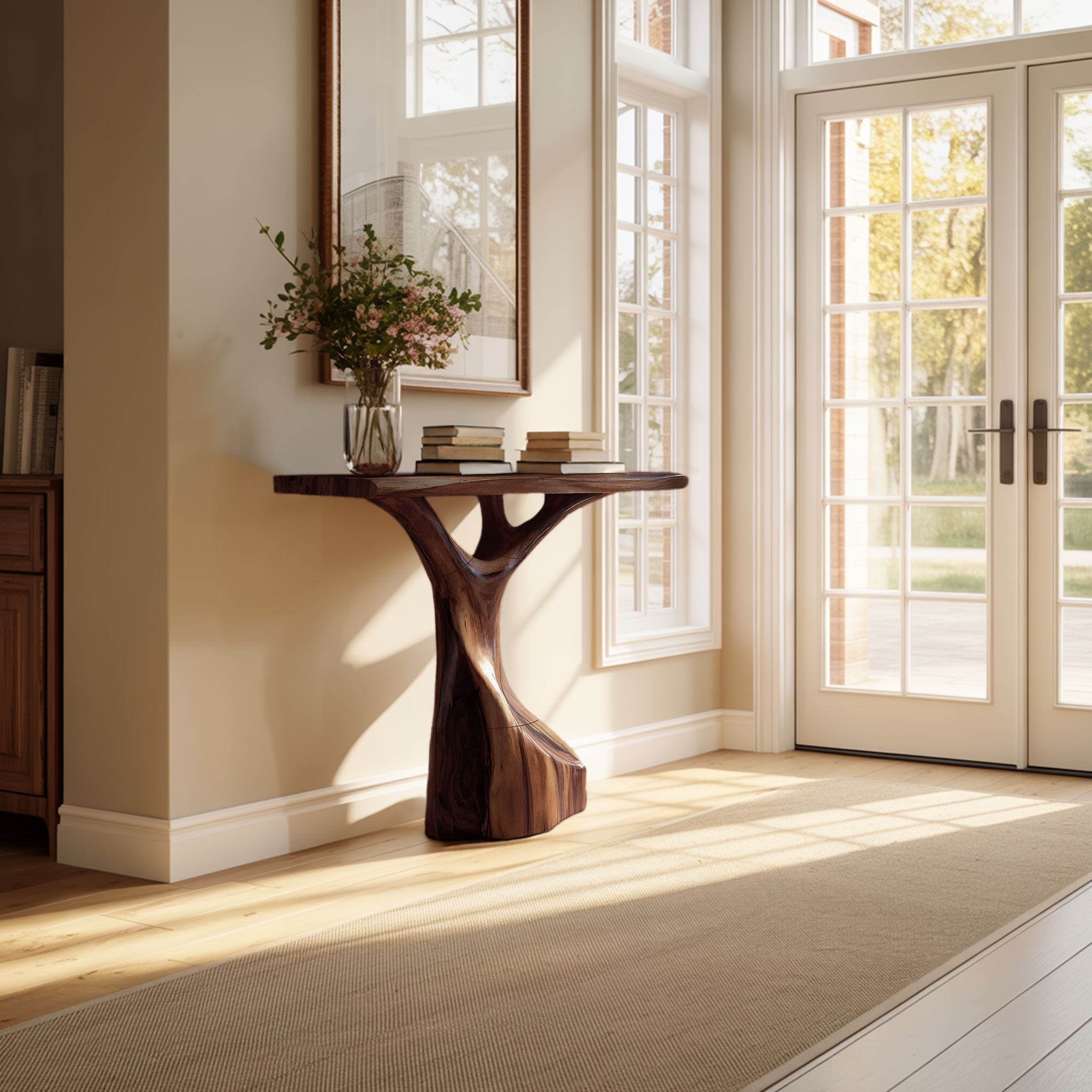 Farmhouse Live Edge Console Table Sculptural Handmade For Entryway Design
