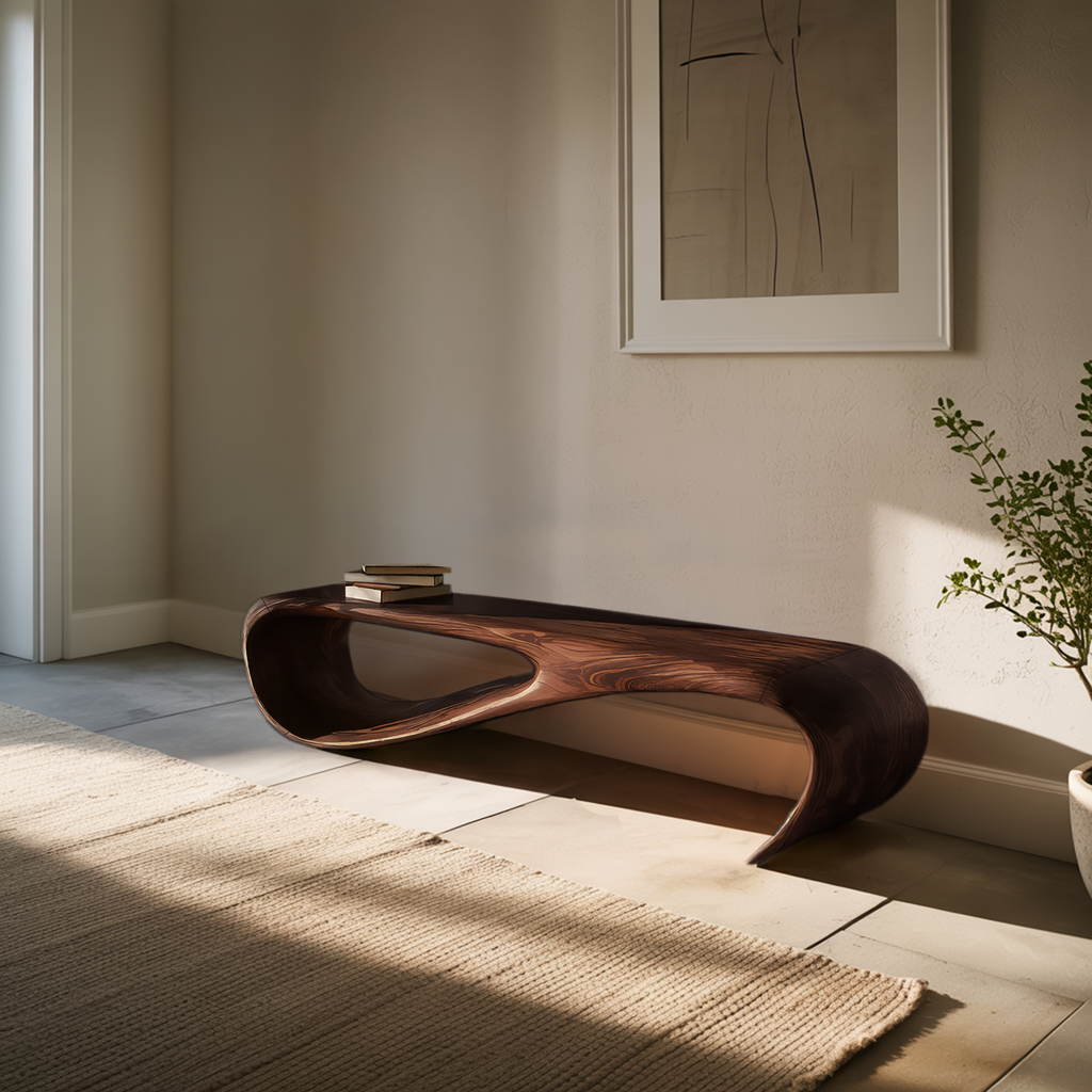 Minimalist Bench Curved Design For Modern Hallway Seating