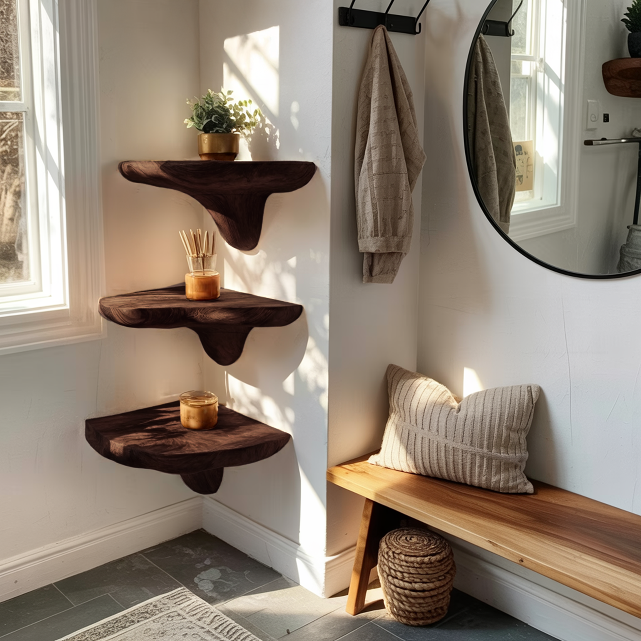 Modern Solid Wood Mushroom Shelf For Living Room Interior Design