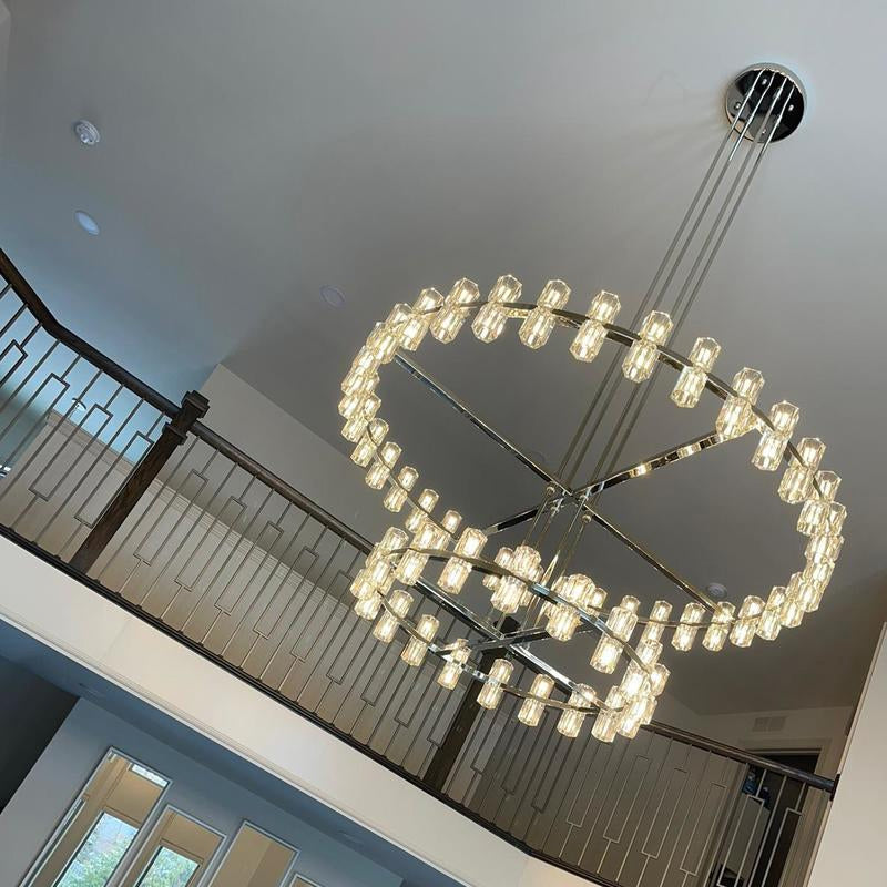 Arcachon Hexagon Crystal Two-Tier Round Chandelier 60"