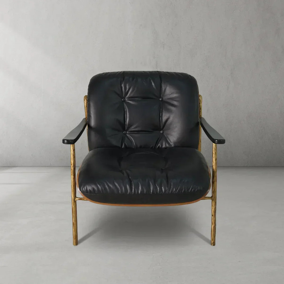 Hand-Forged Metal Black Leather Accent Chairs