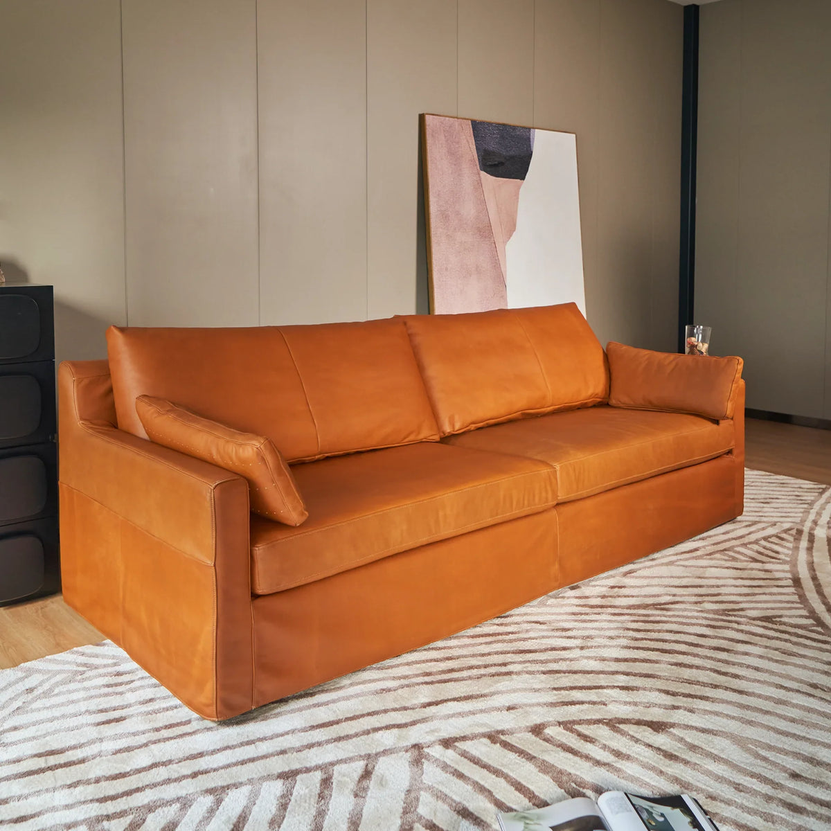 Mercury Warm Cognac Sofa 95"