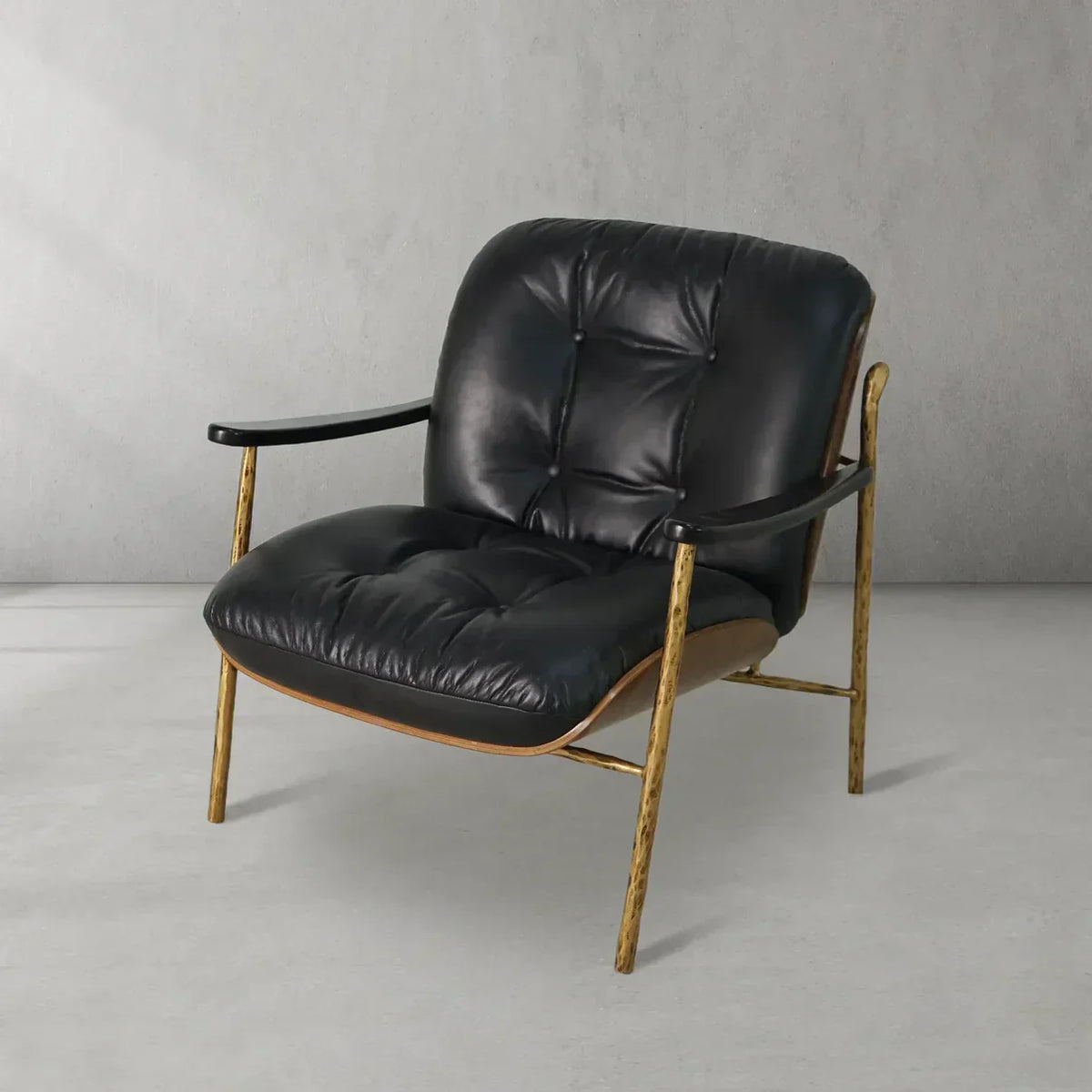 Hand-Forged Metal Black Leather Accent Chairs
