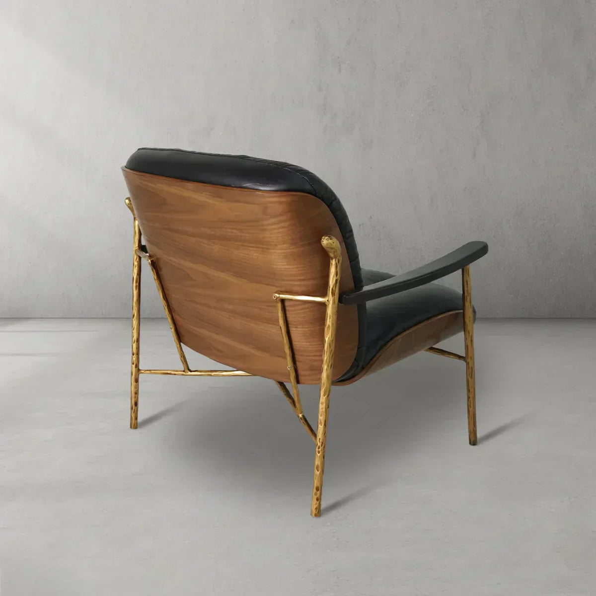 Hand-Forged Metal Black Leather Accent Chairs
