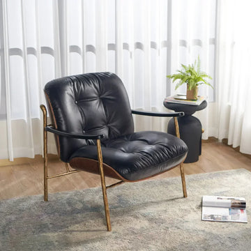 Hand-Forged Metal Black Leather Accent Chairs