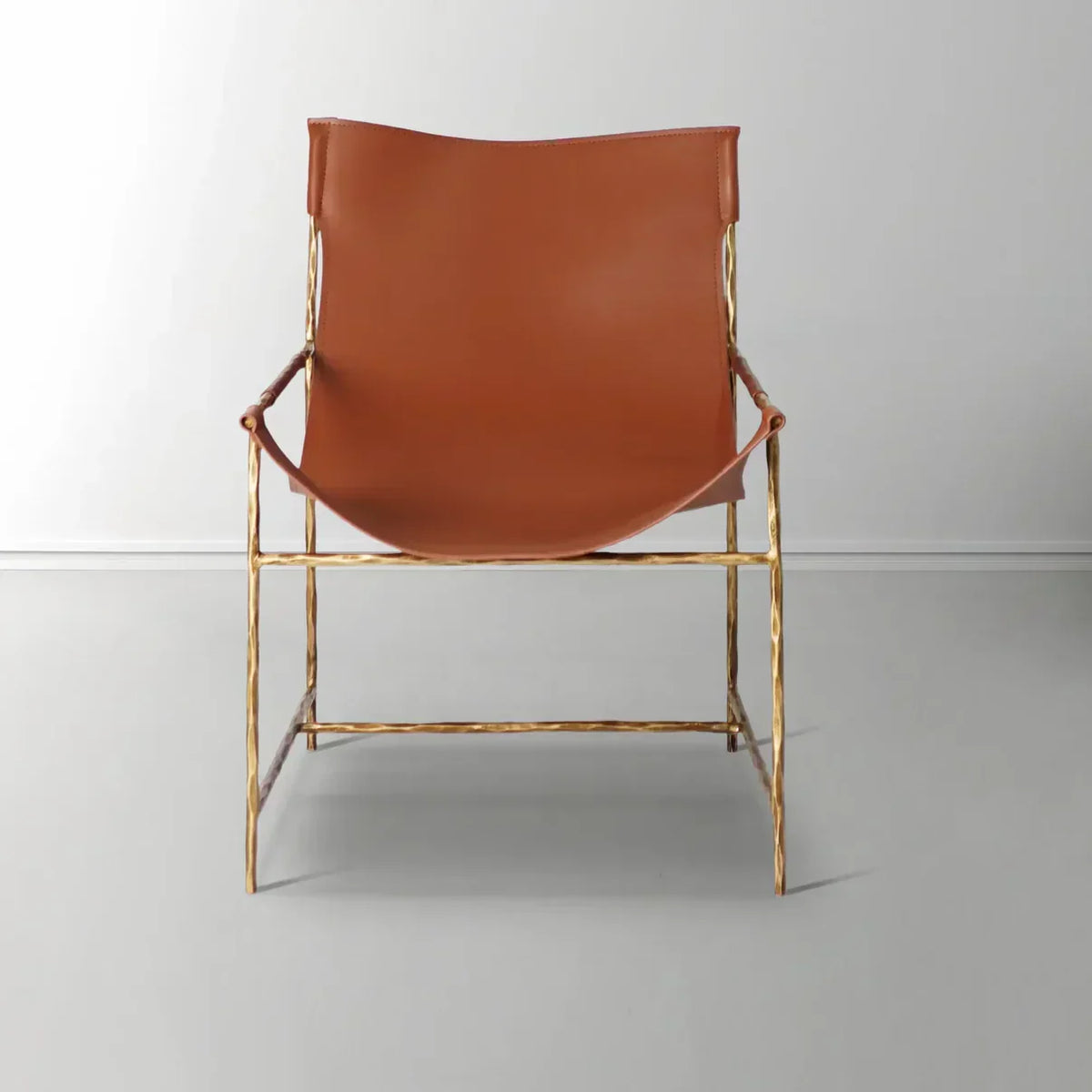 Hand-Forged Metal Brown Leather Lounge Chair