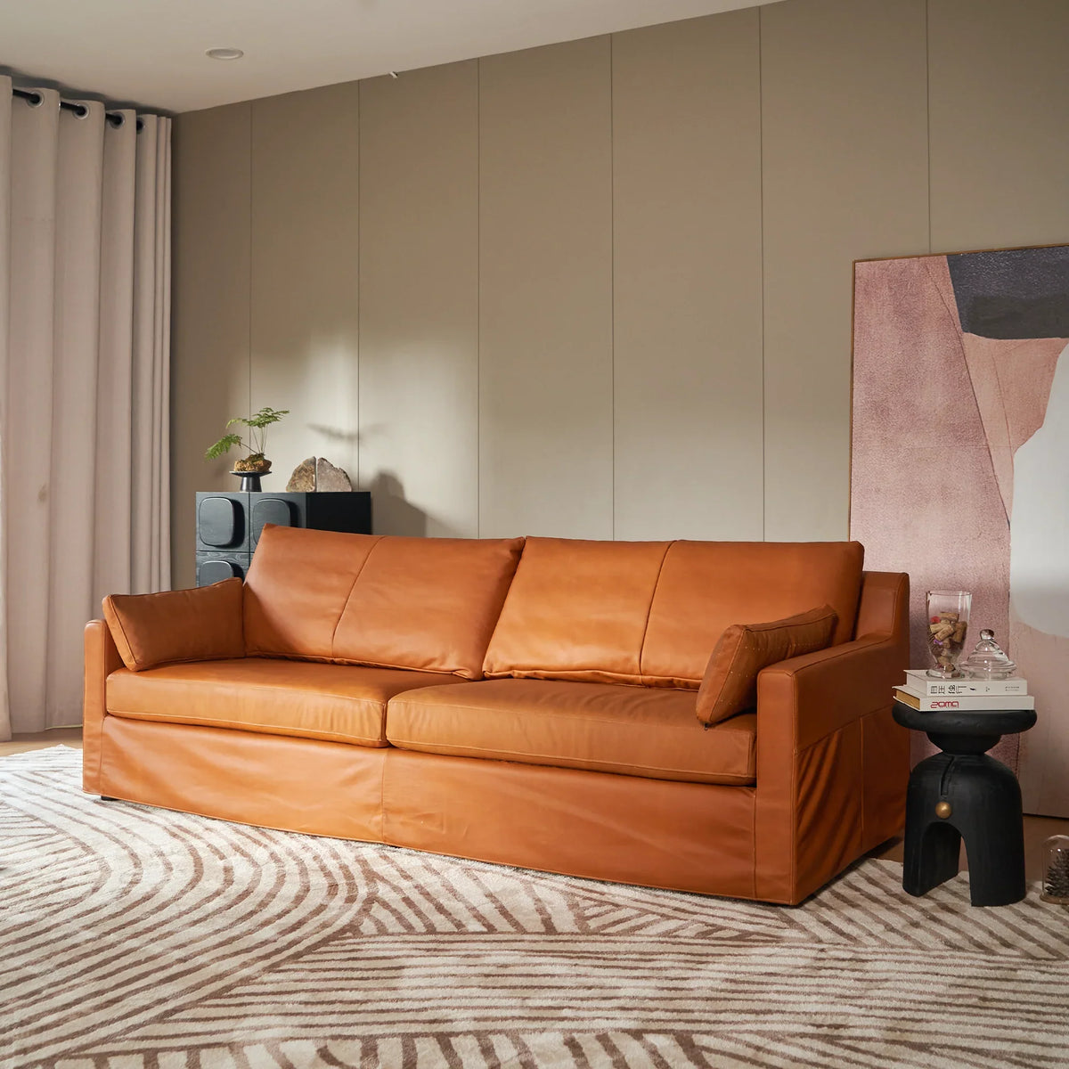 Mercury Warm Cognac Sofa 95"