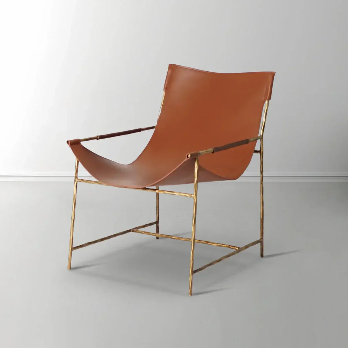 Hand-Forged Metal Brown Leather Lounge Chair