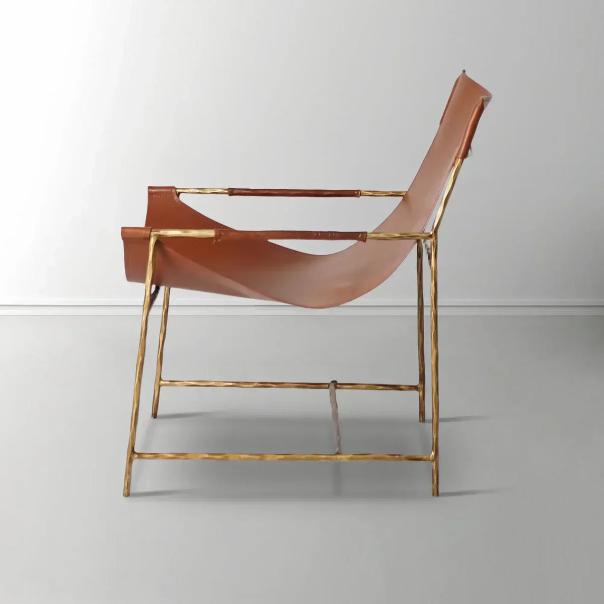 Hand-Forged Metal Brown Leather Lounge Chair