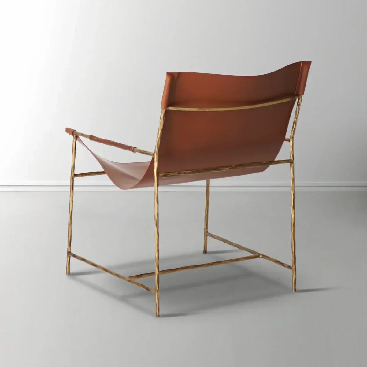 Hand-Forged Metal Brown Leather Lounge Chair