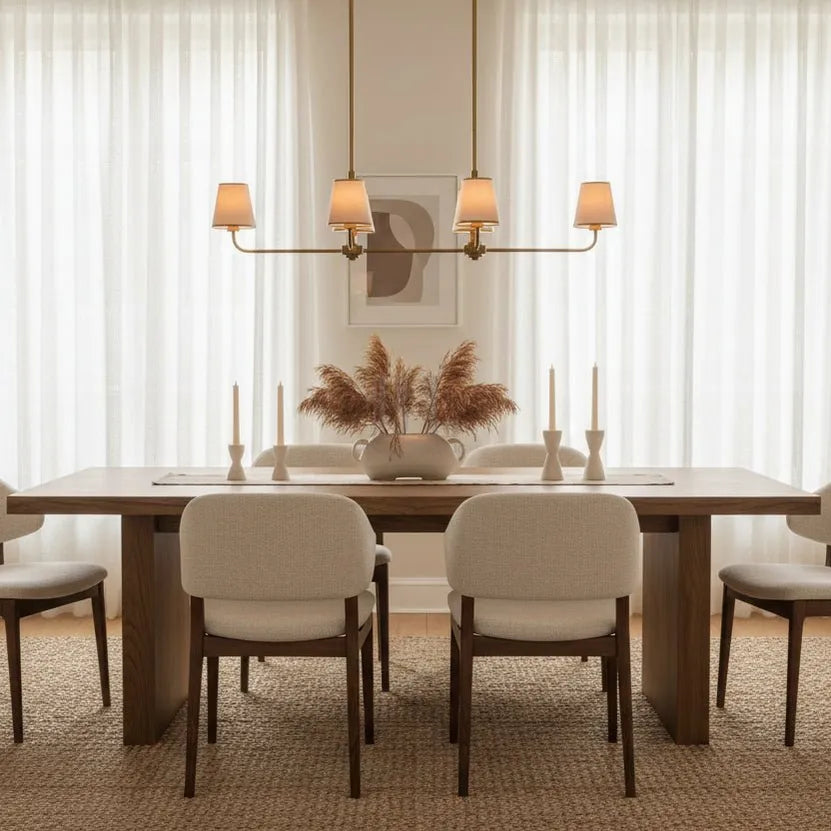 Amalfi Linear Chandelier styled in a modern dining room