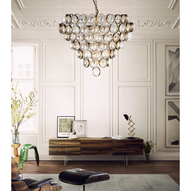 Aged Brass and Textured Glass Bouquet Style Large Chandelier - casivra