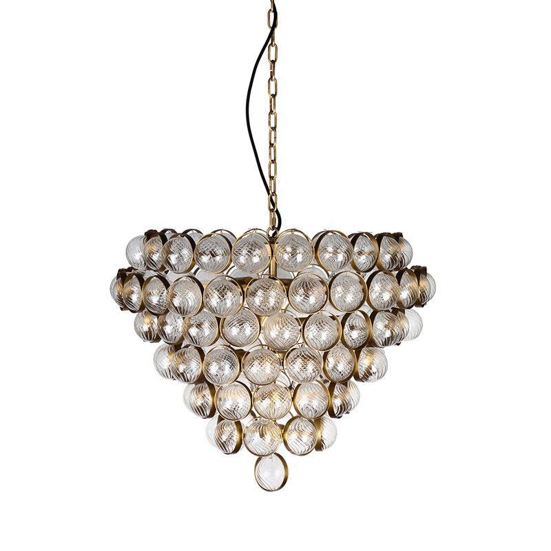 Aged Brass and Textured Glass Bouquet Style Large Chandelier - casivra