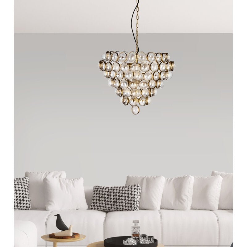 Aged Brass and Textured Glass Bouquet Style Large Chandelier - casivra