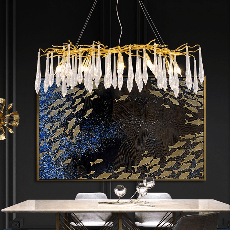 Agnes Aluminum Branch Crystal Chandelier For Dining Room - 39.37" Lcasivra