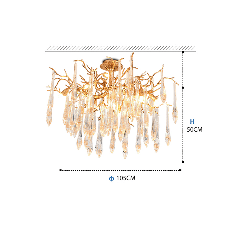 Agnes Brass Branch Crystal Ceiling Light - 47.24" Lcasivra