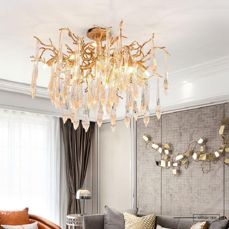 Agnes Brass Branch Crystal Ceiling Light - 31.5" Lcasivra