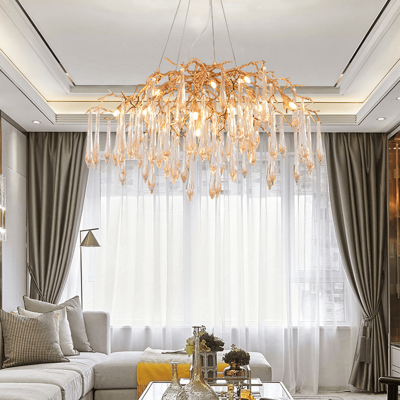 Agnes Brass Branch Crystal Chandelier - 25.59" Lcasivra