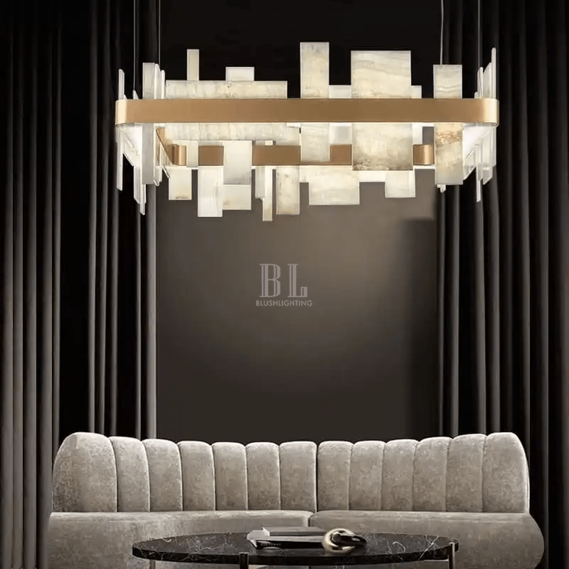 Alabaster Acropolis LED Square Chandelier - 19.7"Wcasivra