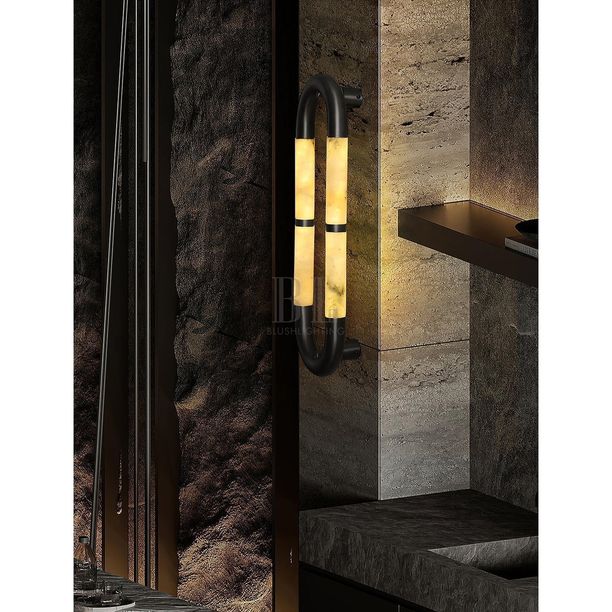 Alabaster Banded KoKo Sconce - L 15cm x W 8cm x H 54cm / L 5.9″ x W 3.1″ x H 21.3″Black & Whitecasivra